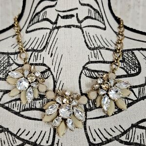 J Crew Art Deco Taupe Gold Statement Necklace 2010s